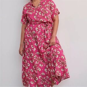 Anthropologie Porridge Vianne Print Pink Belted Maxi Shirt Dress